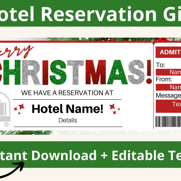 Hotel Reservation Template. Christmas Hotel Ticket. Hotel Voucher. Hotel Stay. Getaway Ticket. Hotel Room Card. Reservation Card. Printable