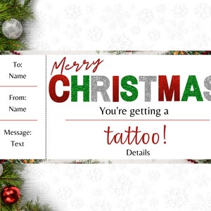 Certificat-cadeau de tatouage de Noël. Billet de tatouage. Carte-cadeau tatouage. Bon de tatouage. Certificat de tatouage. Coupon de tatouage. Billet modifiable.