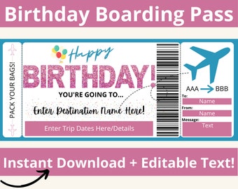 Boarding Pass Template Printable, Editable Airline Ticket, Surprise Trip Reveal, Airplane Ticket Gift, Travel Voucher PDF