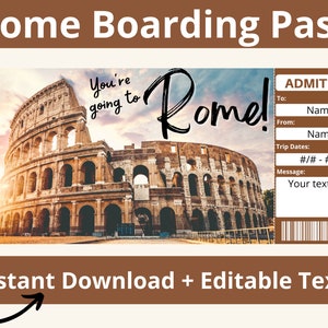 Voyage surprise à Rome. Carte d'embarquement Italie. Billet Italie. Vacances en Italie. Voyage en Italie. Cadeau romain. Passeport Italie. Carte d'Italie. Imprimable