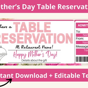 Tischreservierung Geschenk. Reservierte Tischkarte. Restaurantreservierung. Restaurant Geschenke. Reservierungskarten. Muttertagsessen. Dinner Date