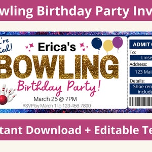 Bowling Geburtstagseinladung. Bowling Party Einladung. Digitale Bowling Geburtstagseinladung. Bowling Einladung für Mädchen. Bowlingkarten. Druck