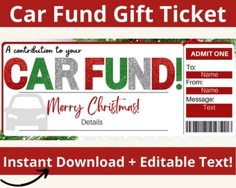 Cadeaubon Car Fund. Nieuwe auto cadeau. Voucher voor autofonds. Ticket autofonds. Autospaarcadeau. Car Fund-cadeaubon. Afdrukbaar. Bewerkbaar