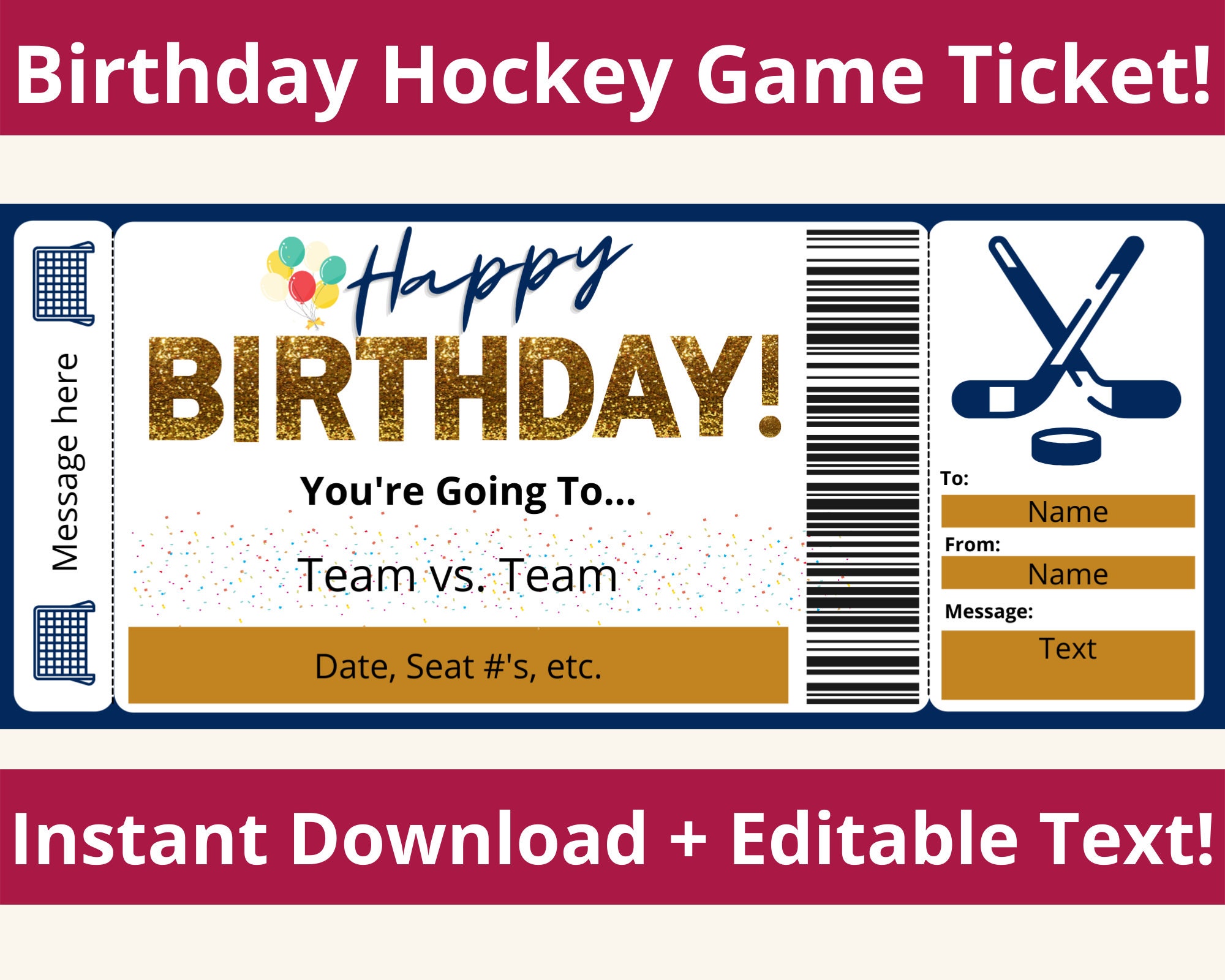 Hockey Ticket Template. Hockey Ticket Gift. Hockey Game. Etsy Hockey Ticket Template. Hockey Ticket Gift. Hockey Game. Etsy