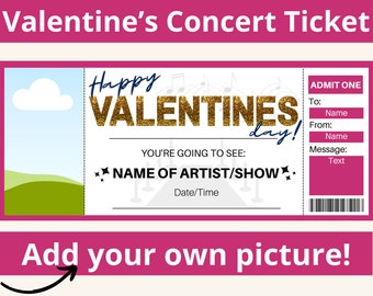 Valentines Concert Ticket. Valentines Ticket. Printable Concert Ticket. Editable Concert Ticket. Printable Tickets. Surprise Concert Ticket.