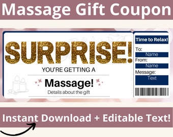 Massage Gift. Massage Gift Certificate. Massage Gift Card. Surprise Gift. Printable Tickets. Birthday Ticket Surprise. Ticket Template