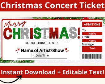 Christmas Concert Ticket. Concert Ticket. Concert Gift. Editable Concert Ticket. Concert Voucher. Surprise Concert Ticket. Printable