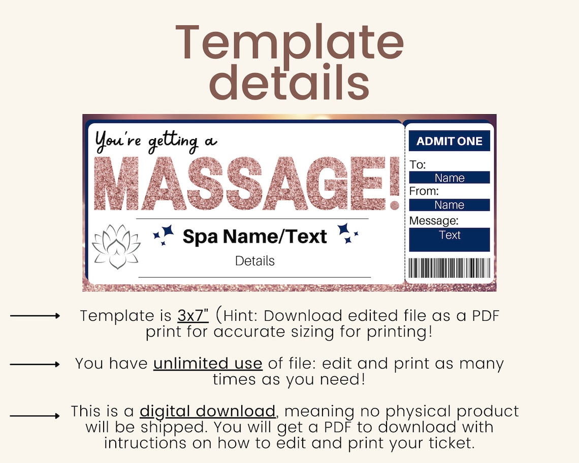 Printable Massage Coupon. Massage Certificate. Massage Ticket. Etsy