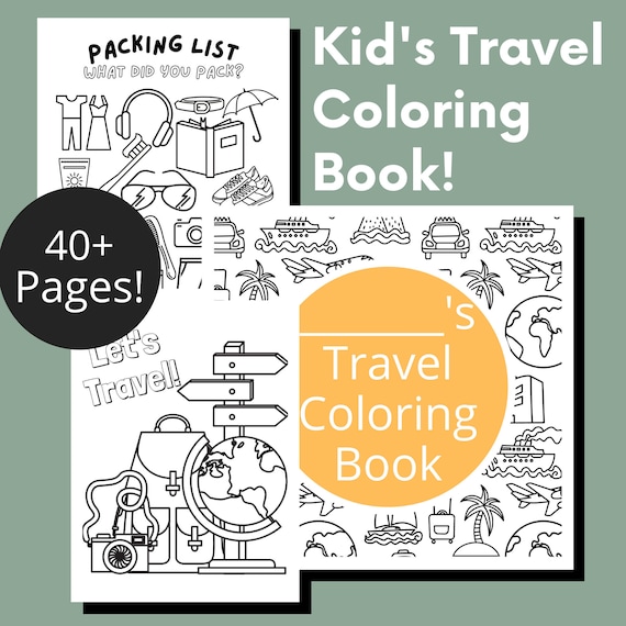 Travel Coloring Book for Kids. Kids Coloring Pages. Kids Etsy