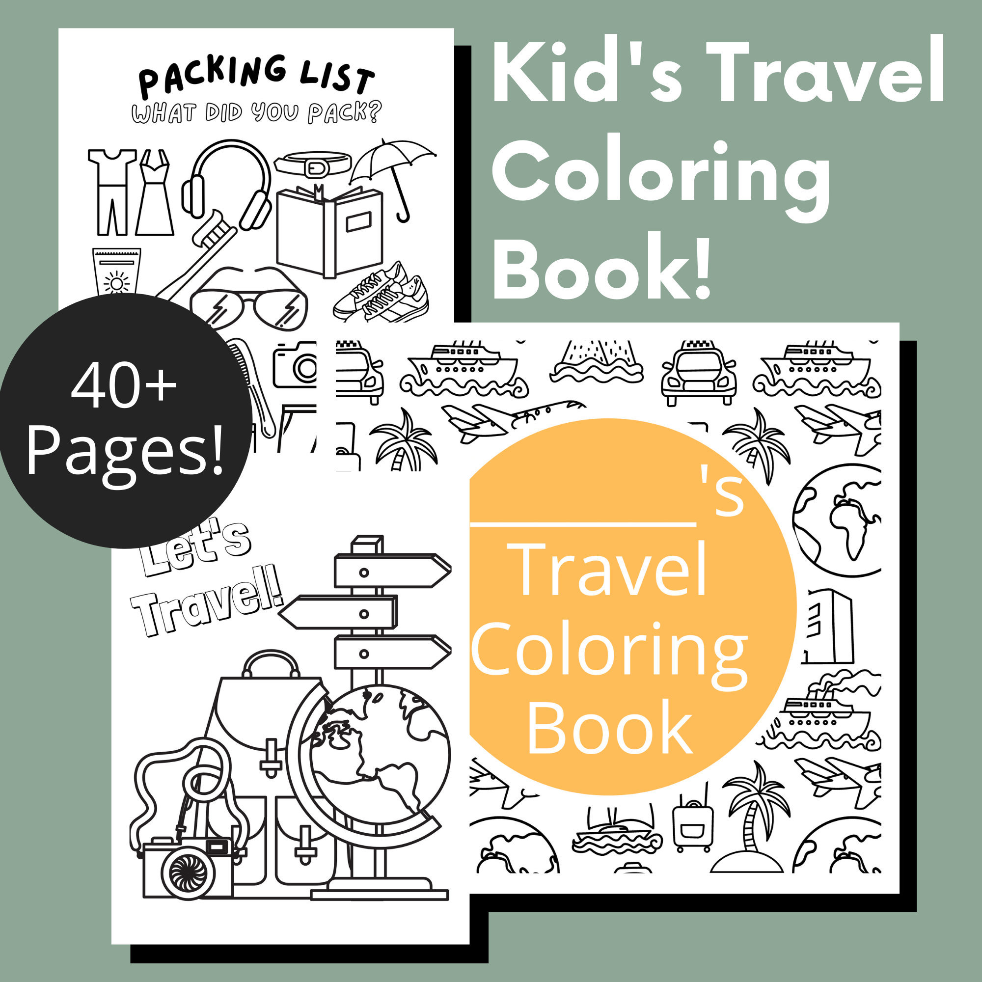 Watercolor Coloring Book Set Travel Handmade Illustration 