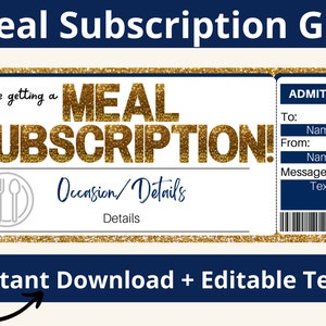 Essen Abo Geschenkgutschein. Mahlzeit - Zertifikat. Essenslieferservice-Geschenkkarte. Meal Kit Geschenk Vorlage. Mahlzeit-Karte. Essensgutschein