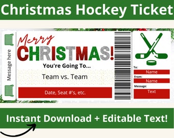 Christmas Hockey Game Ticket. Hockey Ticket Template. Hockey Ticket Gift. Hockey Game Gift. Sport ticket. Sport Gift. Hockey Gift