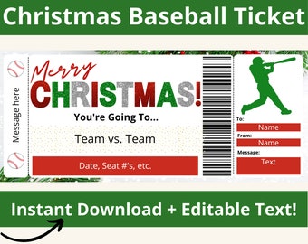 Christmas Baseball Ticket. Baseball Game Ticket Gift. Baseball Christmas Gifts. Baseball Ticket Template. Baseball Gifts. Sports Ticket.