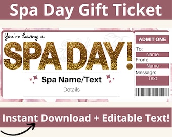Spa Day Ticket. Spa Day Coupon. Spa Day Gift. Spa Day Certificate. Spa Day Birthday. Massage Gift Certificate. Spa Day Invites. Printable