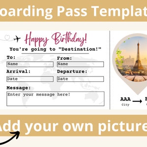 Boarding Pass Template. Boarding Ticket Template. Surprise Boarding Pass. Airline Ticket. Airplane Ticket. Birthday Travel Voucher.Printable