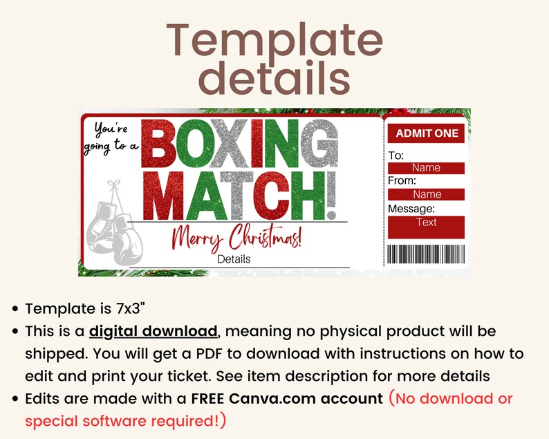 Boxing Ticket. Boxing Match Ticket. Boxing Match Gift. Boxing Gifts for ...