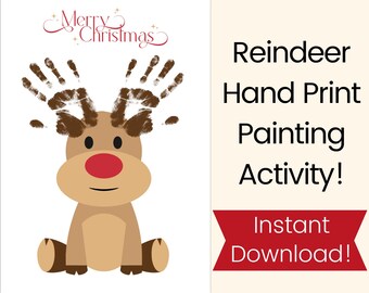 Reindeer Handprint Art. Christmas Handprint Craft. Christmas Handprint Art. Christmas Painting for Kids. Christmas Crafts for kids