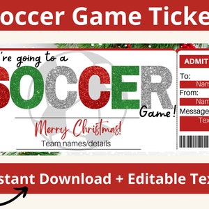 Christmas surprise soccer game ticket. Christmas Soccer Ticket. Soccer Game Ticket. Soccer Game Day. Soccer Gift Ideas. Soccer Game Day.