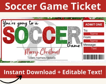 Christmas surprise soccer game ticket. Christmas Soccer Ticket. Soccer Game Ticket. Soccer Game Day. Soccer Gift Ideas. Soccer Game Day.