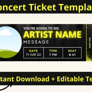 Concert Ticket Template. Surprise Concert Gift. Concert Ticket Gift. Printable Concert Ticket. Editable Concert Ticket. Surprise Ticket.