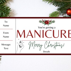 Weihnachtsmaniküre-Geschenkgutschein. Maniküre-Geschenkkarte. Druckbare Maniküre Geschenk. Nagel Zertifikat. Spa-Eintritt. Spa-Gutschein. Nagel Geschenk