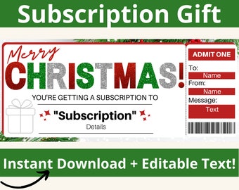 Buono regalo di abbonamento. Biglietto regalo di abbonamento. Modello di abbonamento. Buono regalo di abbonamento. Abbonamento stampabile