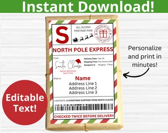 Santa Shipping Label. North Pole Mailing Label. Santa Mail Label. Elf Mail Shipping Label. Sleigh Mail. Santa Present Tags. Printable