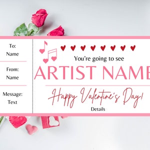 Valentins-Konzertkarte. Valentinskarte. Druckbare Konzertkarte. Bearbeitbares Konzertticket. Druckbare Tickets. Überraschungs-Konzertticket.