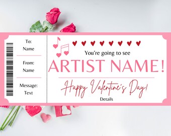 Valentines Concert Ticket. Valentines Ticket. Printable Concert Ticket. Editable Concert Ticket. Printable Tickets. Surprise Concert Ticket.