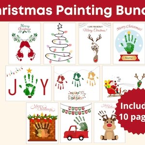 May include: A set of 10 printable Christmas handprint art cards. The cards feature a variety of Christmas themes, including a Christmas tree, reindeer, a snowman, and a fireplace. The cards are perfect for creating personalized Christmas gifts or decorations.