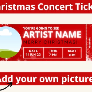 Christmas Concert Ticket. Concert Ticket Gift. Concert Gift. Editable Concert Ticket Template. Concert Reveal. Surprise Concert Ticket