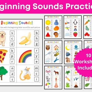 Hoja de trabajo de sonido inicial. Sonidos de letras. Aprender a leer. Hojas de trabajo para preescolar. Hoja de trabajo de fonética. Plan de estudios preescolar imprimible