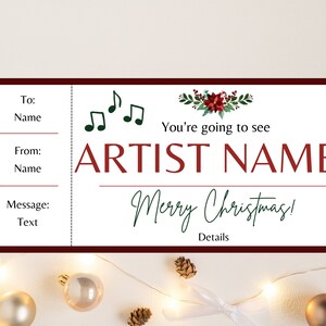 Weihnachts-Konzertkarte. Konzertkarte. Konzert Geschenk. Bearbeitbares Konzertticket. Konzert Gutschein. Überraschungs-Konzertkarte. Druckbar