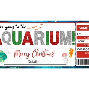 Christmas Aquarium Ticket. Aquarium Gifts. Printable Aquarium Gift ...