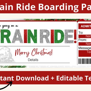 Tarjeta de embarque para tren. Plantilla de billete de tren. Regalo para viajes en tren. Billete para estación de tren. Viaje en tren. Vacaciones en tren. Vale imprimible