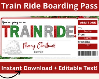 Train Boarding Pass. Train Ticket Template. Train Ride Gift. Train Station Ticket. Train Travel. Train Vacation. Printable Voucher