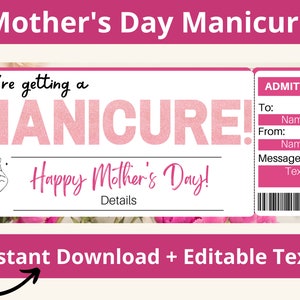 Manicure Gift Certificate. Manicure and Pedicure. Printable Manicure Gift. Nail Certificate. Spa Ticket. Spa Voucher. Nail Party. Nail Gift