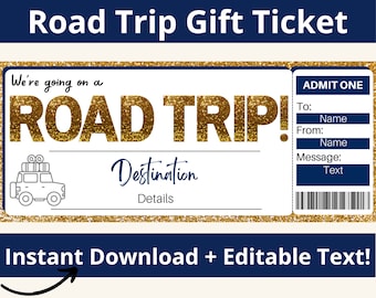 Road Trip Ticket. Road Trip Gift. Road Trip Voucher. Road Trip Gift Certificate. Surprise Trip Ticket. Surprise Vacation. Printable