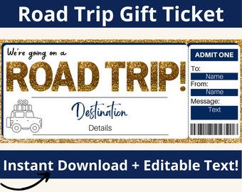 Road Trip Ticket. Road Trip Gift. Road Trip Voucher. Road Trip Gift Certificate. Surprise Trip Ticket. Surprise Vacation. Printable