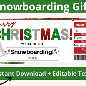 Snowboarding Trip Gift Voucher. Snowboarding Gifts. Snowboard Trip Gift Voucher. Snowboarding Ticket. Snowboarding Gift Certificate