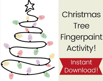 Christmas Tree Fingerprint Art Printable, Kids Christmas Craft, Handprint Footprint Keepsake, Toddler Preschool Painting