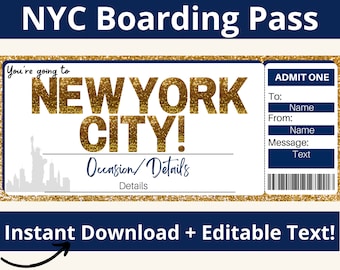 NYC Boarding Pass. New York Boarding Pass Ticket. New York Ticket. New York Travel. New York Trip. NYC Travel. New York City Travel