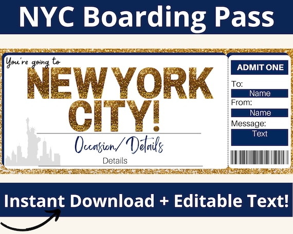 Carte d'embarquement personnalisée - Un voyage à New York | Billet de  voyage surprise à New York | Billet de vacances imprimable