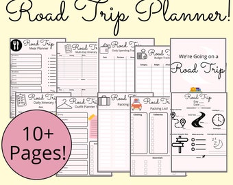 Road Trip Planner Printable, Road Trip Itinerary Template, Travel Planner, Road Trip Budget Packing List, Travel Gift, Instant Download PDF