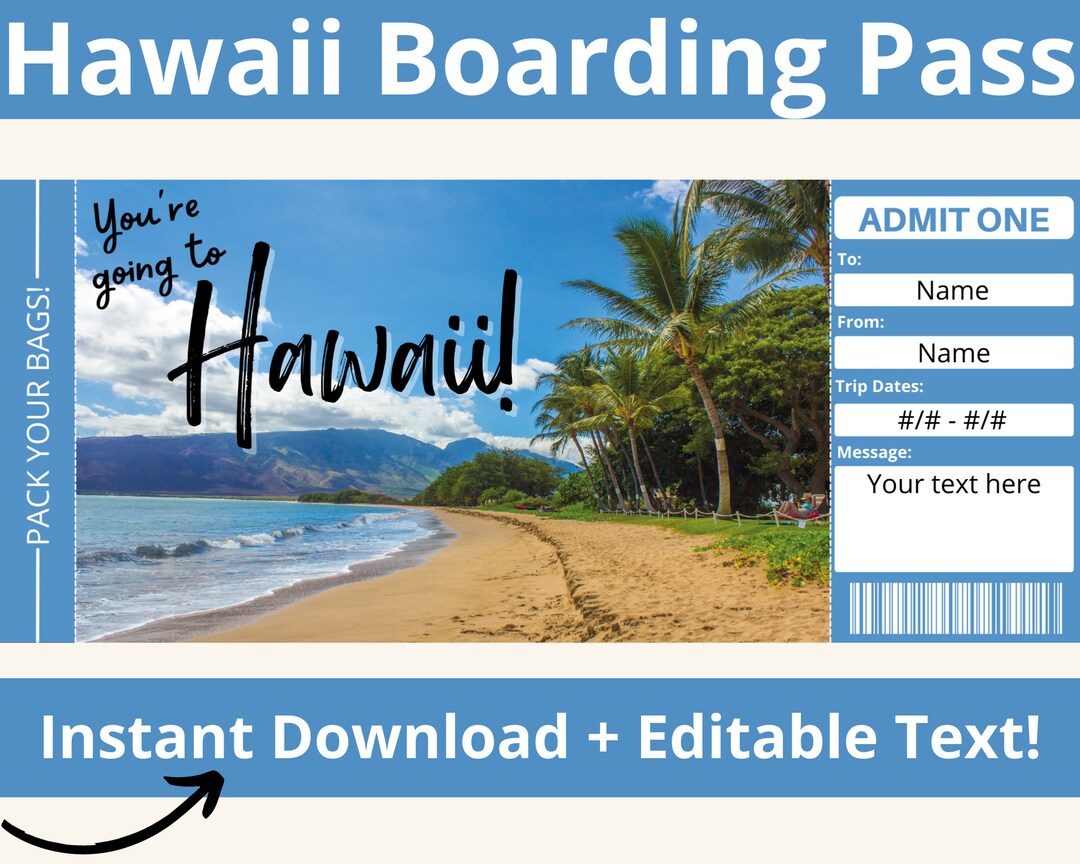 Hawaii Ticket. Hawaii Boarding Pass. Hawaii Trip Ticket. Etsy