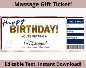 Massage Gift. Massage Gift Certificate. Massage Gift Card. Surprise Gift. Printable Tickets. Birthday Ticket Surprise. Ticket Template