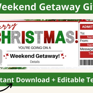 Weekend Getaway Voucher. Weekend trip. Surprise Trip Ticket. Surprise Vacation. Quick Trip. Printable Boarding Pass. Travel Voucher.