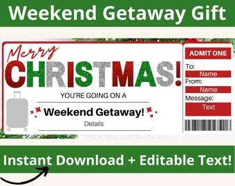 Weekend Getaway Voucher. Weekend trip. Surprise Trip Ticket. Surprise Vacation. Quick Trip. Printable Boarding Pass. Travel Voucher.