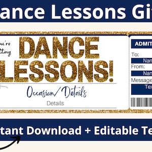 Boleto Regalo Clases de Baile. Plantilla de entrada de baile. Titular de la tarjeta de regalo de baile. Certificado de Danza. Regalos de Baile para Niñas Imprimibles. Editable