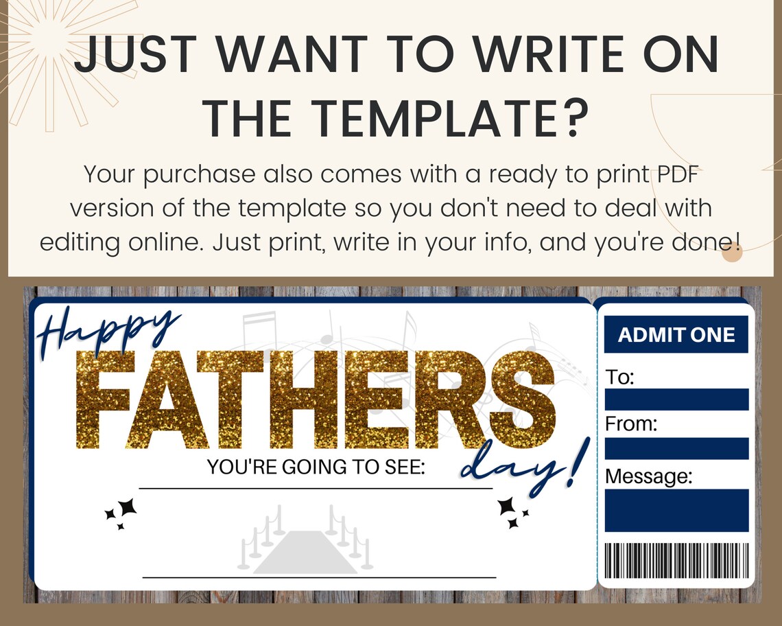 Fathers Day Concert Ticket Gift. Printable Concert Ticket. - Etsy